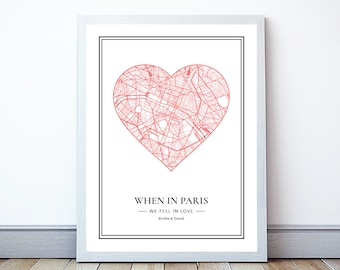 Personalized City Heart Map Print, Map, Wedding Anniversary Gift, Gift for Girlfriend, Hometown Gift, Gift for Couple, Valentines Day Decor