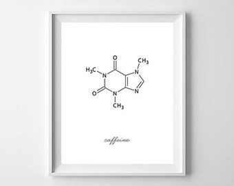 Koffein Molekül, Koffein Print, Koffein Poster, Koffein Liebhaber Geschenk, Chemie Kunst, Chemie Geschenk, Wissenschaft Geschenk, Geschenk für Sie