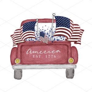 Red Truck USA stars Patriotic Clipart PNG