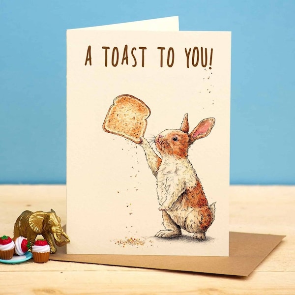 Biglietto "A Toast To You" - Biglietto di compleanno con coniglio - Biglietto di giochi di parole divertente