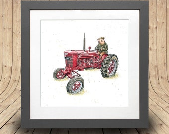 Pig Farming Print - Pig Print - Tractor Print - Tractor Wall Art - Pig Nursery Decor