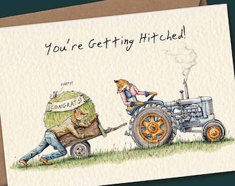 You're Getting Hitched Card - Funny Wedding Card - Funny Engagement - Fox Wedding  - Farm Wedding