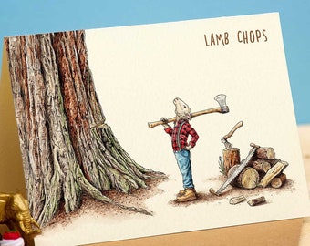 Lamb Chops Card - Sheep Card - Farm Birthday Card - Lumberjack