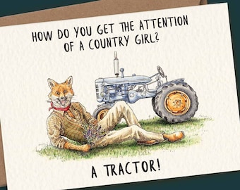 Country Girl Card - Funny Love Card - Funny Farmer - Tractor Card