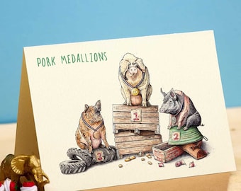 Pork Medallions Card - Pig Card - Farm Birthday Card - Foodie Birthday Card