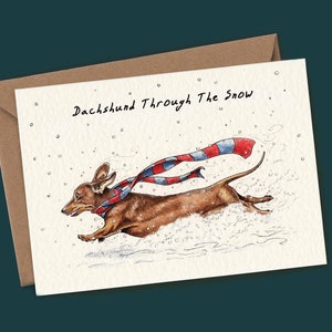 Dackel durch den Schnee Weihnachtskarte - Lustige Hundekarte - Dackel Karte - Dackel Karte
