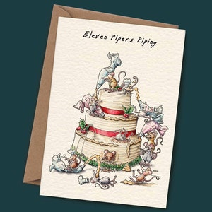 Elven Pipers Piping Card - Cute Christmas Card - Christmas Mouse - Twelve Days Of Christmas Card