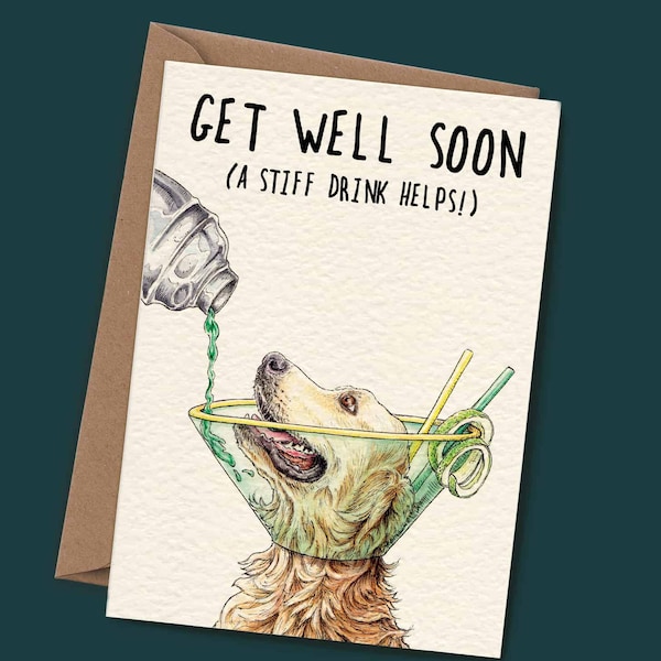 Dog Cone Card - Dog Get Well Card - Golden Retriever - Feel Better Card