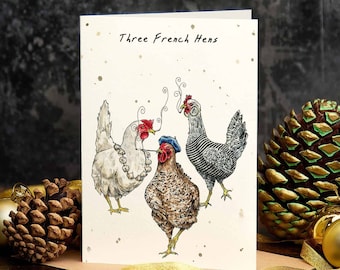 Carte De Noël Poules Françaises - Drôle - Noël 12 Jours - Carte Recyclée - Canada