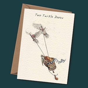 Deux tourterelles - carte de Noël - carte oiseau de Noël - carte de Noël drôle - carte tortue - carte oiseau - carte colombes