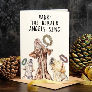 Bark The Herald Engel singen Karte (C11) - Hundeweihnachtskarte - Lustige Feiertagskarte