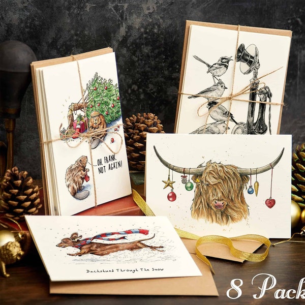 Pack of 8 Christmas cards - Christmas Card Set - Festive Cards - Funny Set Of Cards