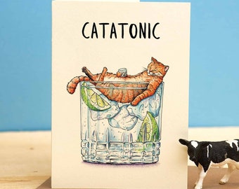 Catatonic Card - Ginger Cat Card - Funny Cat Card  - Cute Cat Card - Cat Mom Card - Cat Lover Card