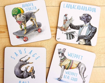 Funny Dog Coasters Set (Four Coasters)