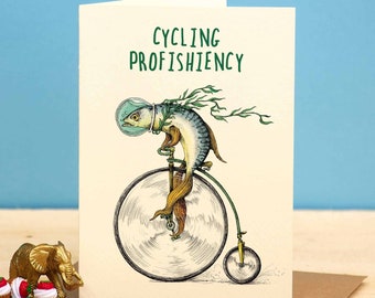 Cycling Profishiency Card - Funny Fish Card - Cycling Card - Fish Birthday Card