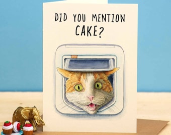 Cat Flap Cake Card - Cat Birthday Card - Cake Birthday Card - Cat Lover