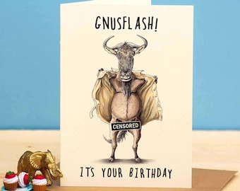 Gnusflash Birthday Card - Pun Birthday Card - Animal Birthday Card - Funny Birthday Card