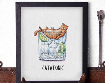 Catatonic - Ginger Cat Art - Orange Cat Print - Funny Cat Print