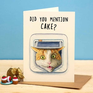 Cat Flap Cake Card - Cat Birthday Card - Cake Birthday Card - Cat Lover