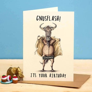 Carte d'anniversaire Gnusflash - carte d'anniversaire jeu de mots - carte d'anniversaire animal - carte d'anniversaire drôle