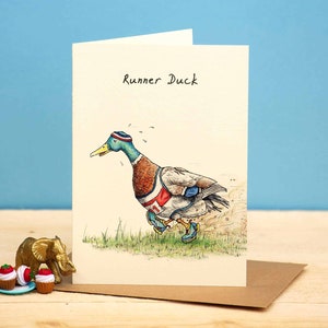 Läufer-Entenkarte – Enten-Geburtstagskarte – lustige Ente – süße Ente – Vogel-Geburtstagskarte – Sportkarte – Laufkarte