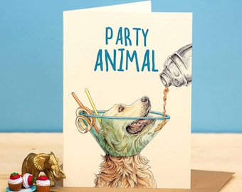 Party Animal Card - Dog Birthday Card - Cocktail Card - Funny Dog Card