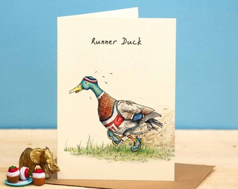 Runner Duck Card - Duck Birthday Card - Funny Duck - Cute Duck - Bird Birthday Card - Sports Card - Running Card