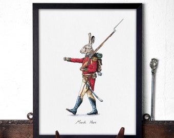 March Hare - Hare Print - Quirky Animal Art - Countryside Print - Military Print