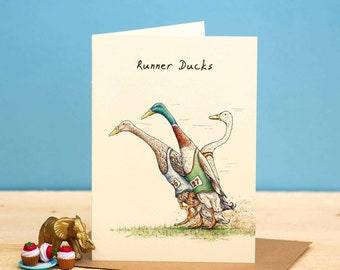 Runner Ducks Card - Duck Card - Funny Duck - Bird Birthday Card - Sports Card - Running Card