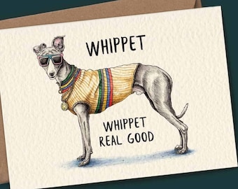 Whippet Card - Whippet - Whippet Greyhound - 80s Birthday Card - Dog Birthday Card - Sighthound - Dog Walker Gift