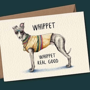 Whippet Card - Whippet - Whippet Greyhound - 80s Birthday Card - Dog Birthday Card - Sighthound - Dog Walker Gift