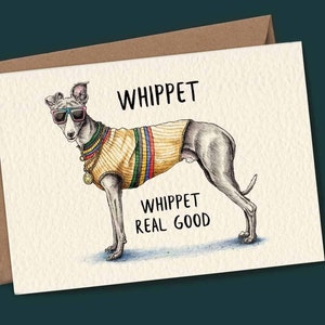 Whippet-Karte – Whippet – Whippet Windhund – 80er-Jahre-Geburtstagskarte – Geburtstagskarte für Hunde – Windhund – Geschenk für Hundeführer