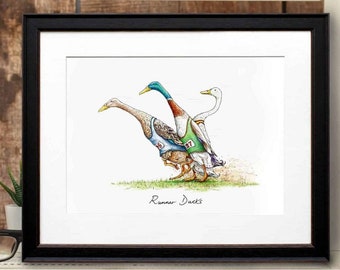 Runner Ducks - Gift For Runner - Funny Duck Art - Duck Wall Decor -  Running Gift For Her