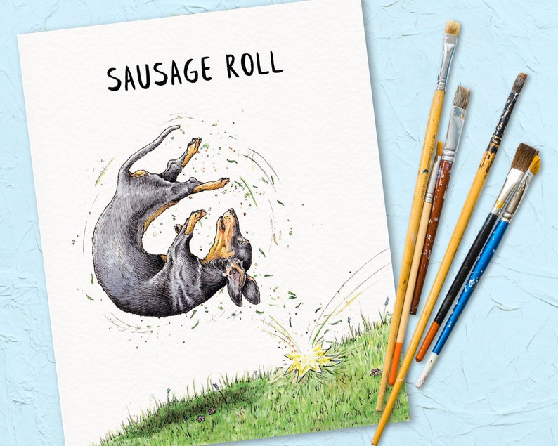 Sausage Roll Print Dachshund Print Dachshund Wall Art Cute Dog Art Sausage Dog Gift image 2