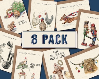 Pack of 8 Christmas cards - Christmas Card Set - Festive Cards - Funny Set Of Cards
