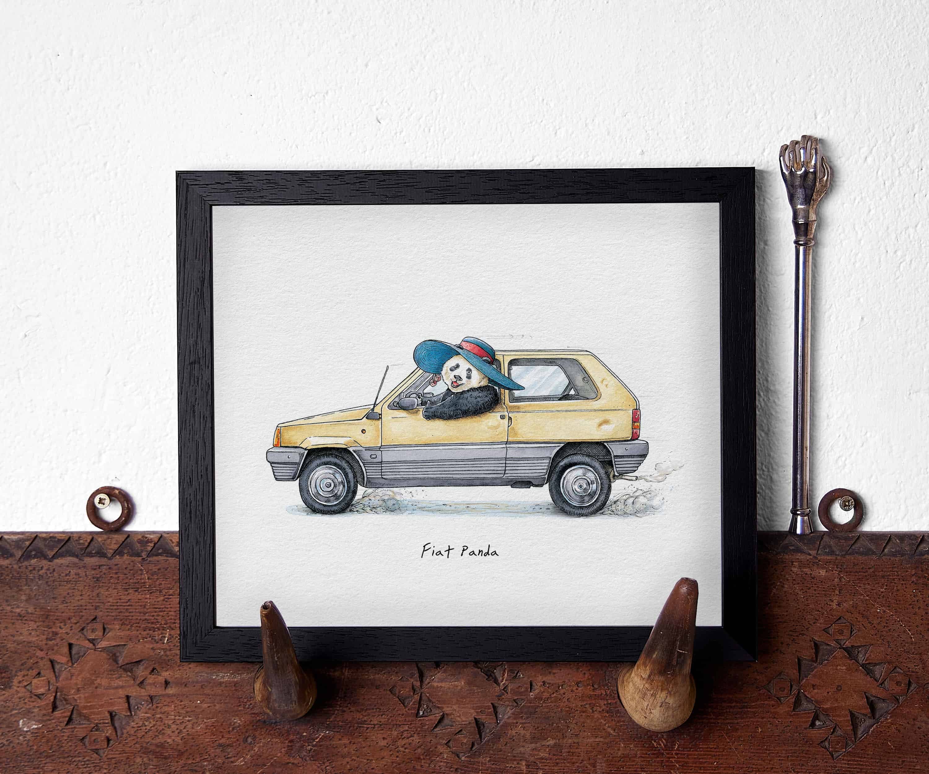Fiat Panda Panda Print Nursery Car Print Panda Wall Art Classic Car Prints  