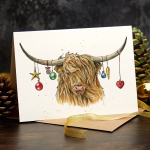 Highland Kuh Karte - Süße Weihnachtskarte - Kuh Weihnachtskarte - Lustige Kuh Karte - Süße Kuh Karte