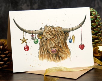 Highland Cow Card - Cute Christmas Card - Cow Christmas Card - Funny Cow Card - Cute Cow Card