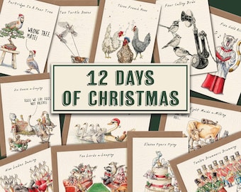 Twelve Days Of Christmas Card Set - Holiday Cards Pack - Christmas Cards Set - Funny Christmas Cards - Christmas Cards Pack