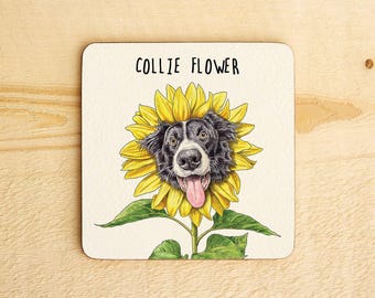 Collie Flower Coaster - Border Collie - Collie Gift - Collie Lover