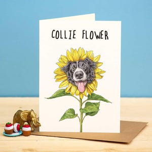 Carte fleur colley - carte colley - carte border collie - carte chien drôle - carte Punny
