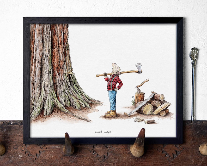 Lamb Chops Print Funny Sheep Wall Art Funny Kitchen Print Lumberjack Print image 1