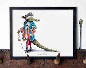 Croque Monsieur Print - Crocodile Print - Funny Kitchen Print - Whimsical Animal Art