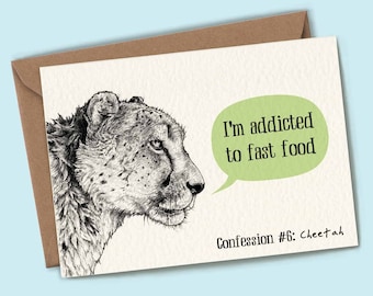 Cheetah Card - Funny Cat Card - Foodie Cards - Safari Card