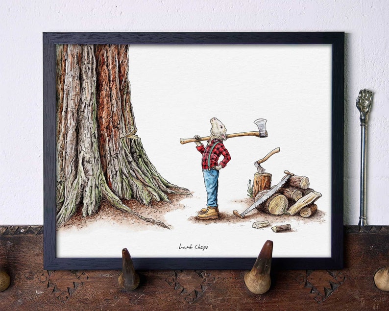 Lamb Chops Print Funny Sheep Wall Art Funny Kitchen Print Lumberjack Print image 2