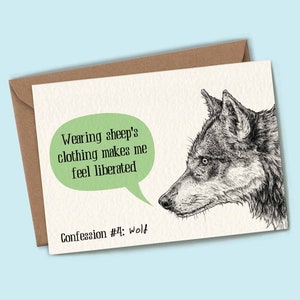 Carte de confessions de créature de loup - carte de loup - cartes d'animal d'esprit - anniversaire de loup