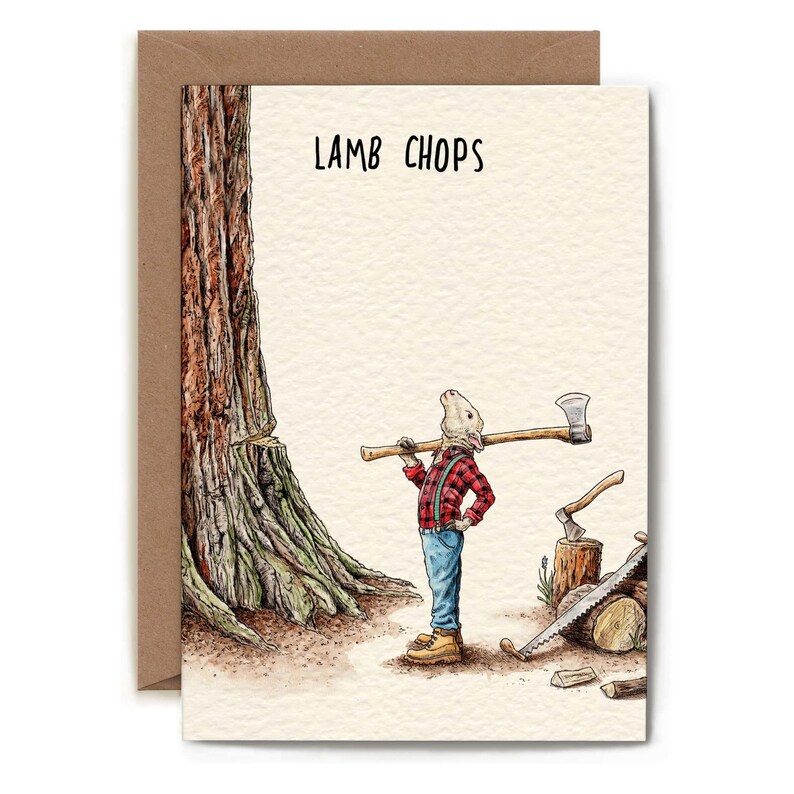 Lamb Chops Card - Sheep Card - Farm Birthday Card - Lumberjack image 2