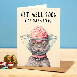 Carte Cône pour chat - Carte de guérison - Se sentir mieux - Récupération - Carte drôle de chat