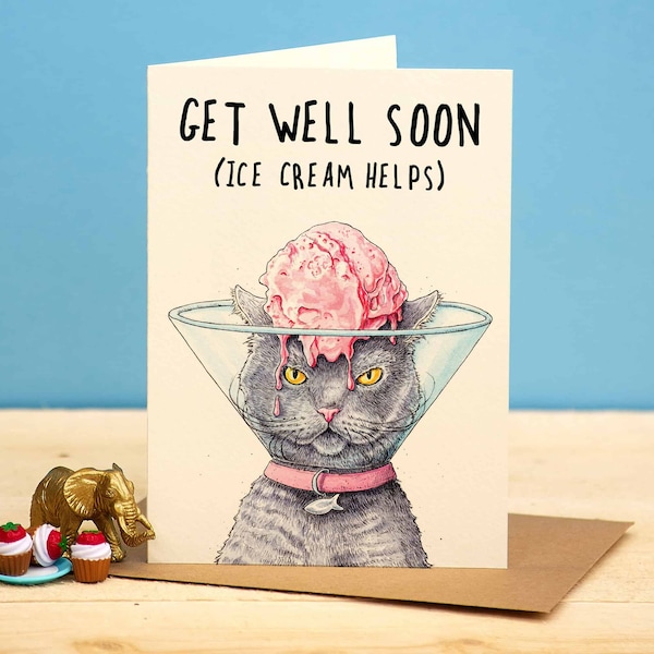 Cat Cone Card - Get Well Card - Feel Better - Recovery - Funny Cat Card