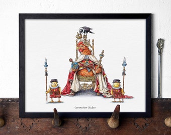 Coronation Chicken Print - Chicken Wall Art - Funny Bird Print - Funny Food Art